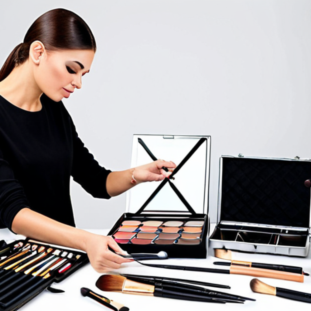 메이크업아티스트가 추천하는 필수 도구 - Professional Makeup Artist Setup**
"A professional makeup artist at work, surrounded by various mak...