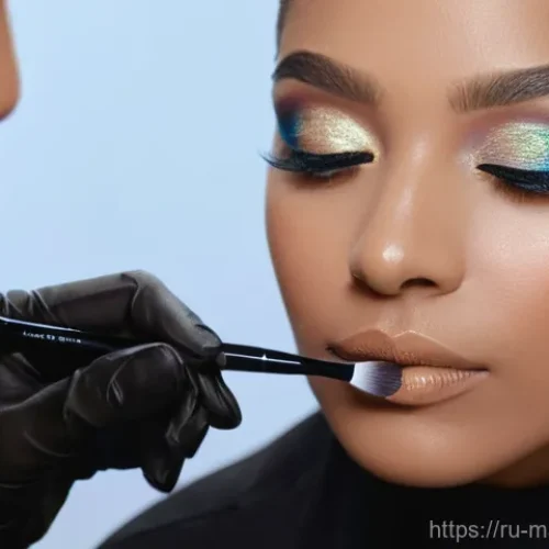 Home 26 메이크업 자격증 실기 준비 방법 - **Prompt:** A detailed close-up of a diverse female makeup artist, elegantly dressed in a modest, pr...