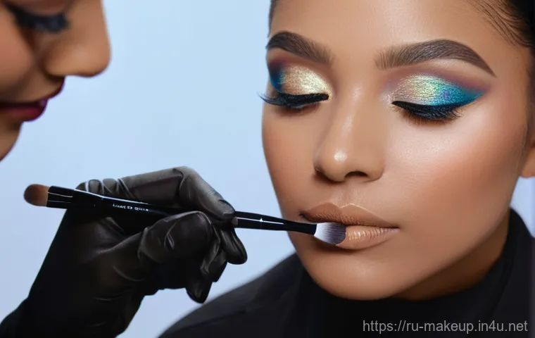 메이크업 자격증 실기 준비 방법 - **Prompt:** A detailed close-up of a diverse female makeup artist, elegantly dressed in a modest, pr...