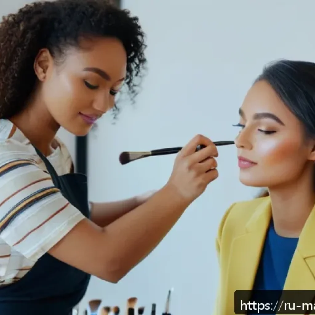 메이크업아티스트 현장 경험 쌓는 법 - A young professional makeup artist practicing makeup application on a female friend in a bright, mod...